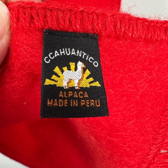 Red Alpaca Wool Blend Fringe Rectangle Scarf - Picture 3 of 6